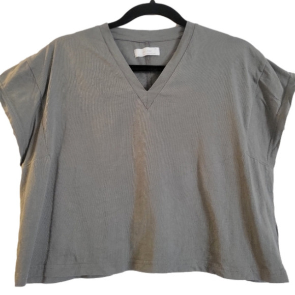 Oak + Fort Cotton Boxy Crop with Capped/Batwing Sleeves - Picture 1 of 7